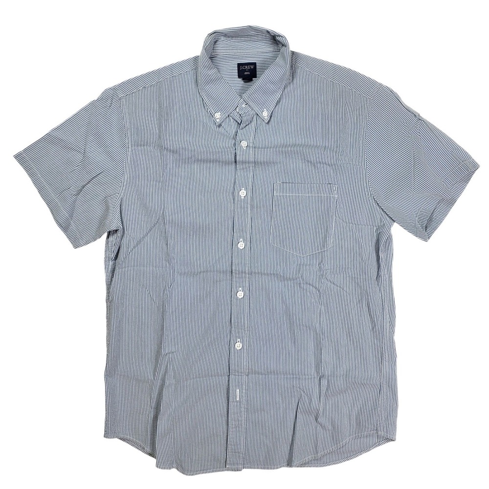 J. Crew Blue White Pin Striped Chest Pocket S/S Button Down Shirt Men's Medium